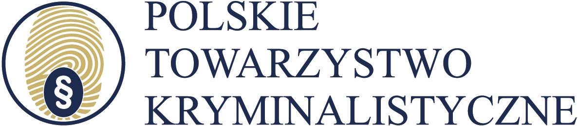 Logo Polskiego Towarzystwa Kryminalistycznego - paragraf na tle odcisku palca